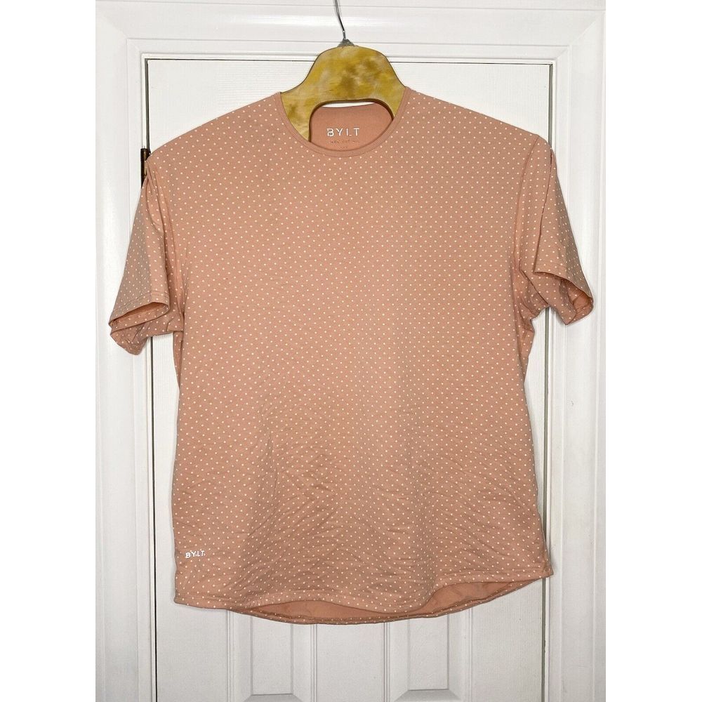 BYLT Mens Drop Cut Short Sleeve Lux T-Shirt Pink White Polka Dot 2XL‎
